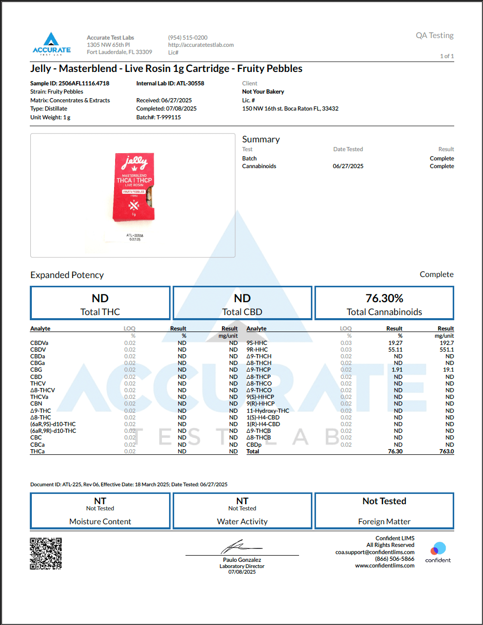 Not Your Bakery JELLY 510 Thread Cartridge (Fruity Pebbles, 1g)