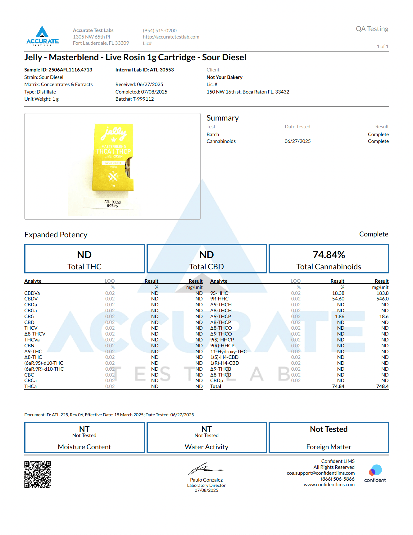 Not Your Bakery JELLY 510 Thread Cartridge (Sour Diesel, 1g)