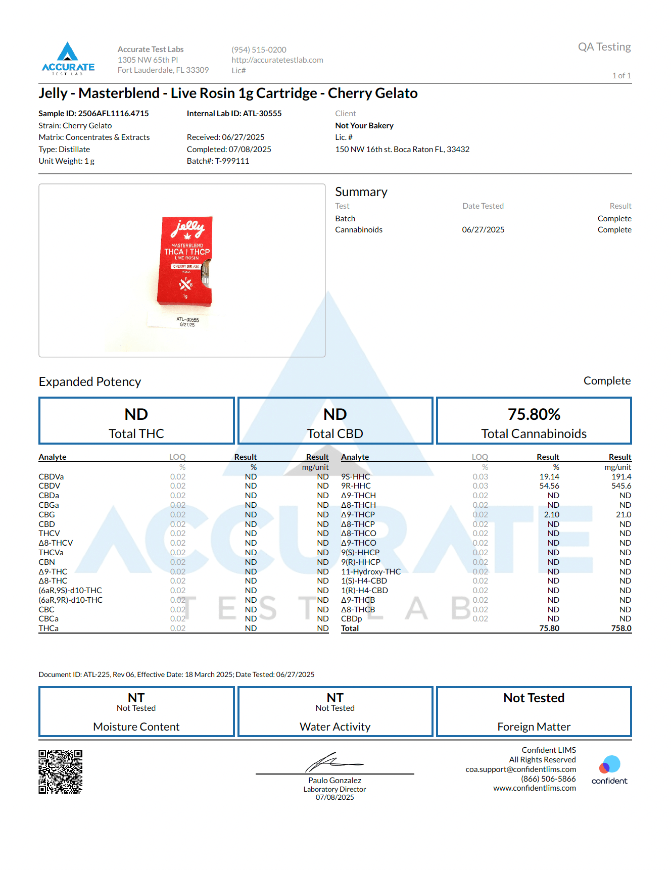 Not Your Bakery JELLY 510 Thread Cartridge (Cherry Gelato, 1g)
